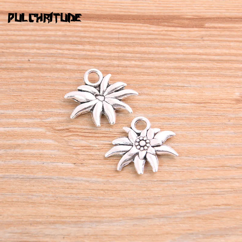 PULCHRITUDE 16pcs 17*20mm Two Color Sun Flowers Charms Necklace Pendant Jewelry Accessory Making Man Women Retro Style Jewelry