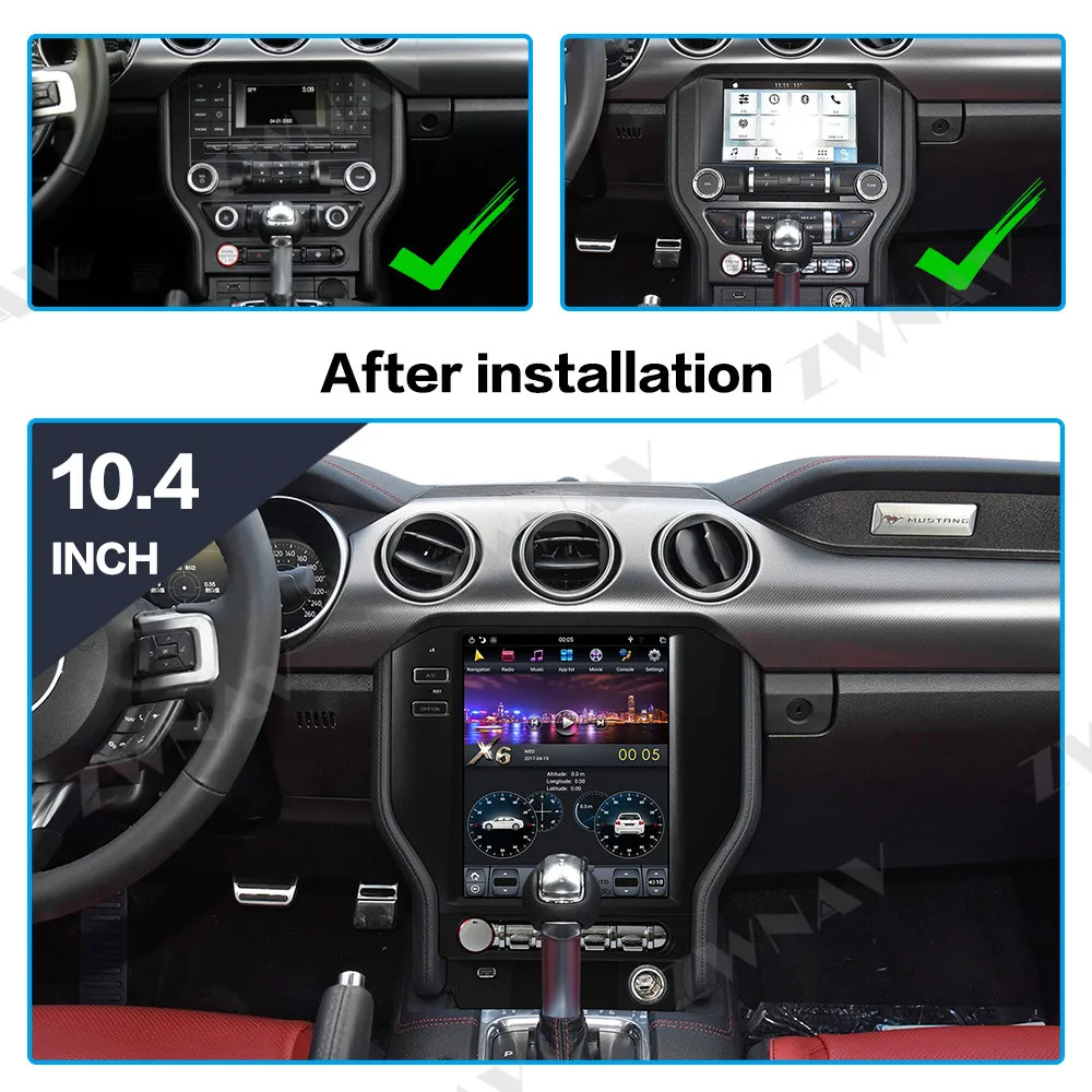 Android 9.0 PX6 Tesla Screen For Ford Mustang 2015 - 2020 Car DVD Player GPS Navigation DSP Auto Radio Stereo Video Headunit GT