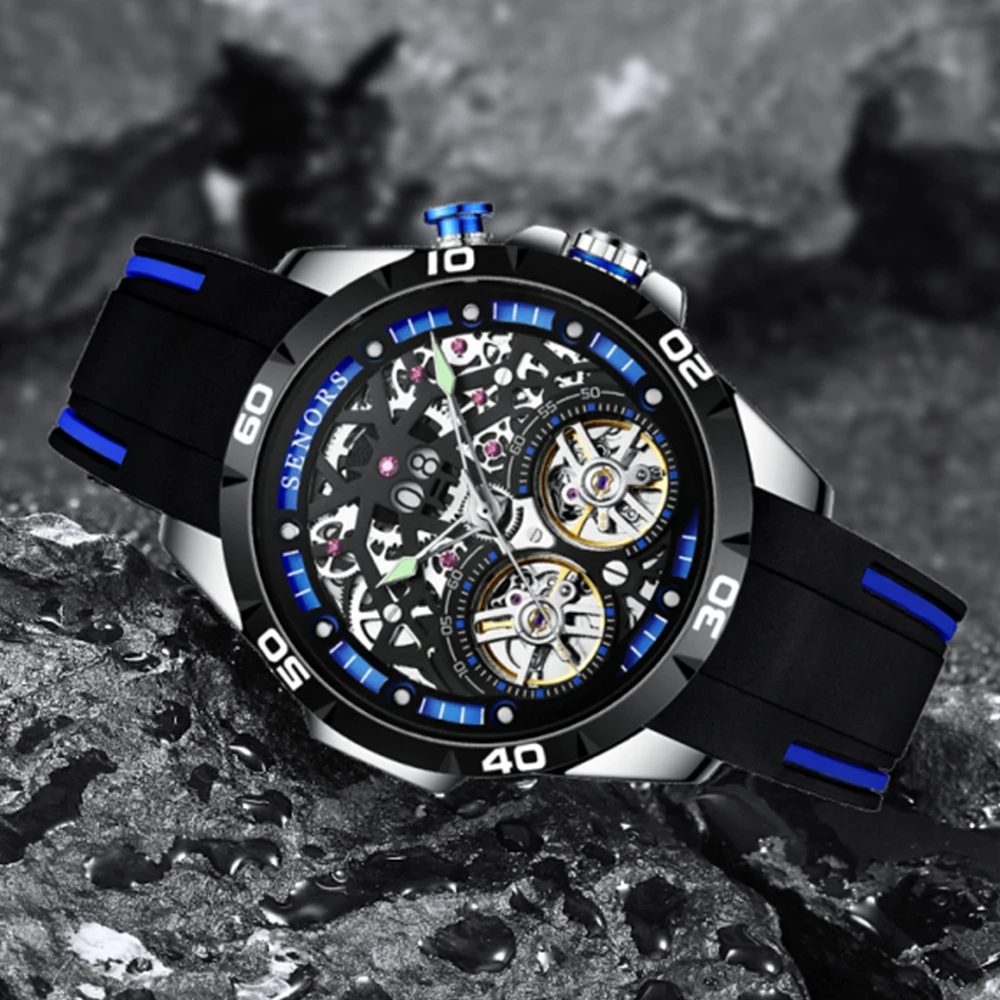 Luxury Fly Wheels Hollow Mechanical Watch Men Steampunk Skeleton Automatic Mechanical Watches Sport Military Self Winding Clock