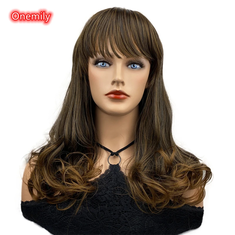 Onemily Long Body Wave Smooth Women Synthetic Wig for Daily Wear