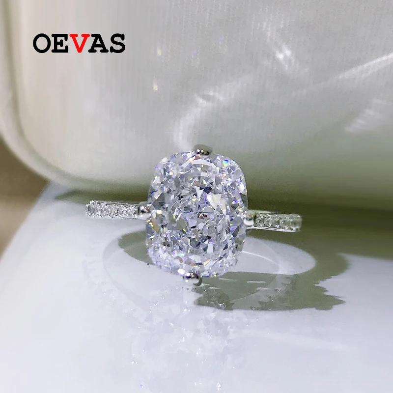 OEVAS 100% 925 Sterling Silver 8*10mm High Carbon Diamon Ice Flower Cut Rings For Women Sparkling Wedding Fine Jewelry Wholesale