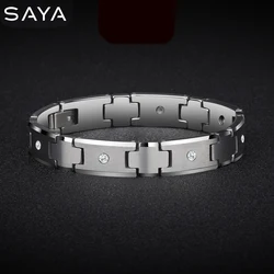 Tungsten Bracelet for Men Carbide Chain Jewelry Inlay CZ Stones 10mm Width 20 cm Length, Customized