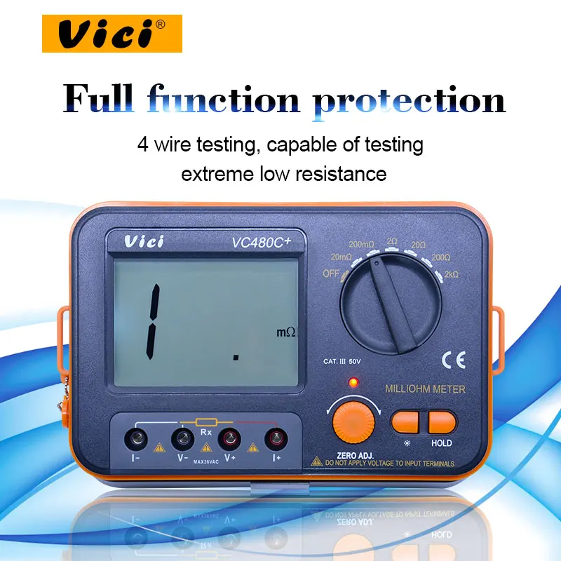 VICI VC480C+ Digital Milliohm Meter 0.01m-2kohm low resistance tester 4 wire test Backlit LCD anti-jamming data hold