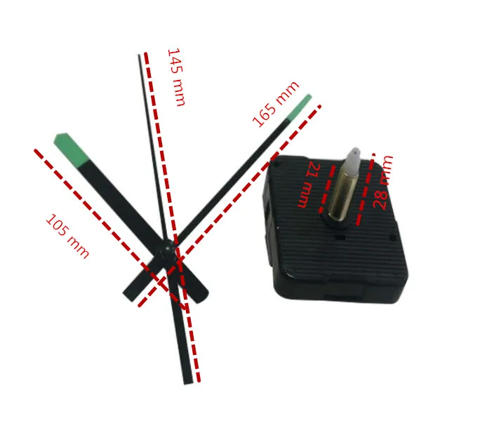 DHL 100 sets 28 mm sharft length Quartz Movement Mechanism Silent Clock Black Red Hands DIY Part Kit Tool 5 different hands