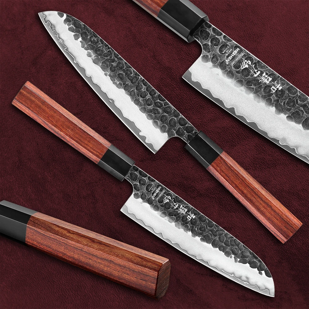 HEZHEN 7 Inches Santoku Knife 3 Layers Composite Steel High quality Rosewood handle Kitchen Accessories