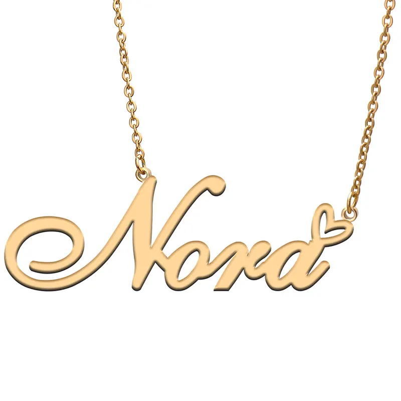 Nora Name with Heart Necklace for Women Stainless Steel Jewelry Nameplate Pendant Femme Mother Child Girls Gift