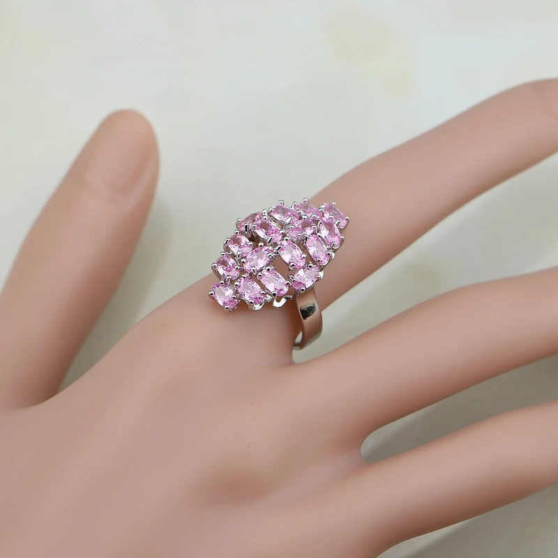 925 Sterling Silver Jewelry Mystic Pink  CZ White Zircon Princess Jewelry Sets For Women Earrings/Pendant/Necklace/Ring/Bracelet