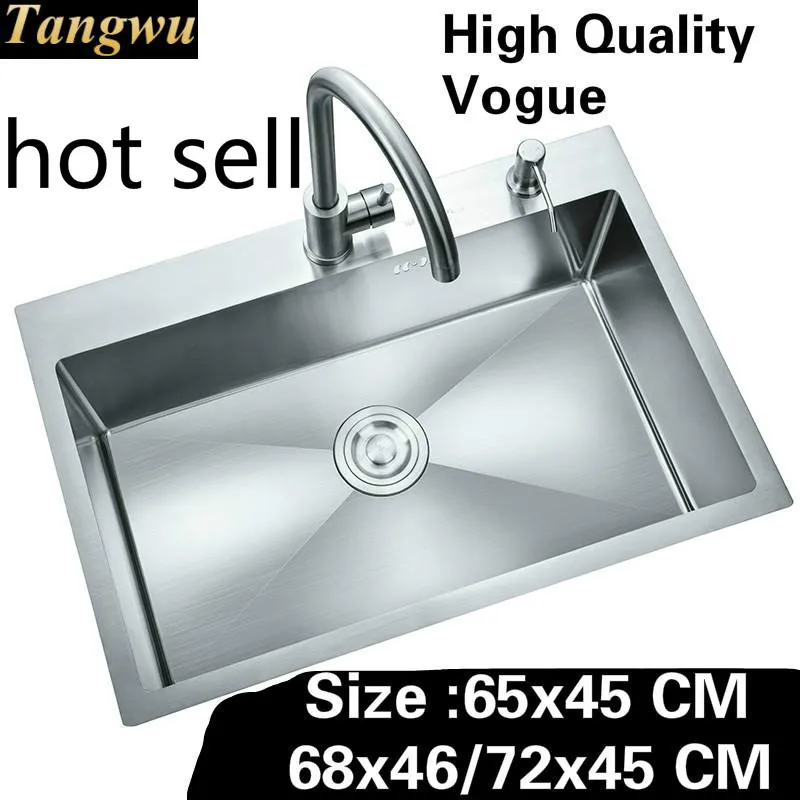 

Free shipping Home wash vegetables kitchen manual sink single trough 304 stainless steel vogue hot sell 65x45/68x46/72x45 CM