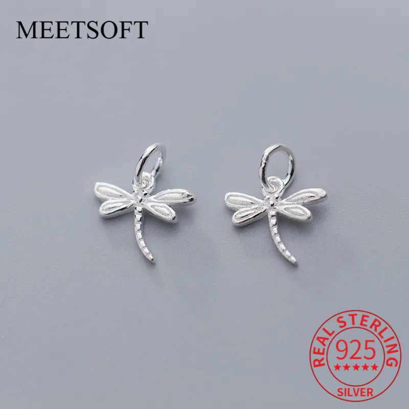 MEETSOFT Trendy 925 Sterling Silver dragonfly insect DIY Necklace Making Finding Handmade Chic Charms Jewelry Accessories