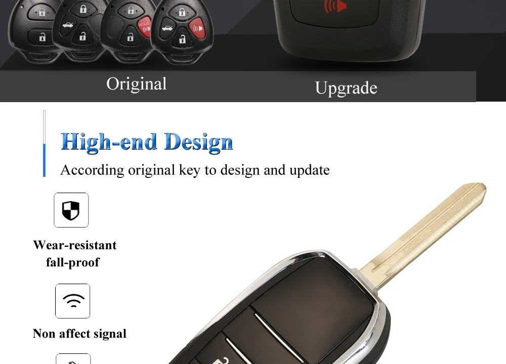 Jingyuqin Upgrade 2/3/4-Tasten Klappschlüsselgehäuse für Toyota Reiz Camry Rav4 Yaris Corolla 4Runner Avlon Faltbares Autofernbedienungsgehäuse – Detail 3