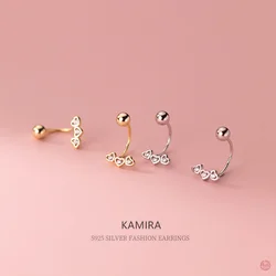 KAMIRA Real 925 Sterling Silver Fashion Love Heart Spiral Bead Stud Earrings for Women Party Unique Exquisite Sweet Jewelry Gift