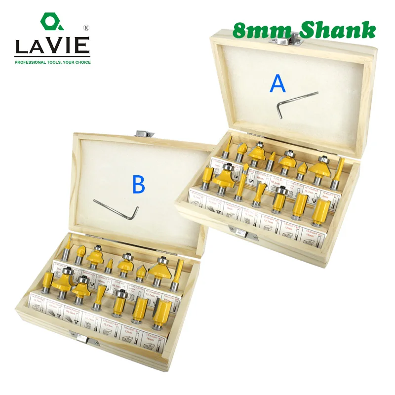 LAVIE 15pcs 8mm Router Bit Set Trimming Straight Milling Cutter For Wood Bits Cutting Woodworking MC02006