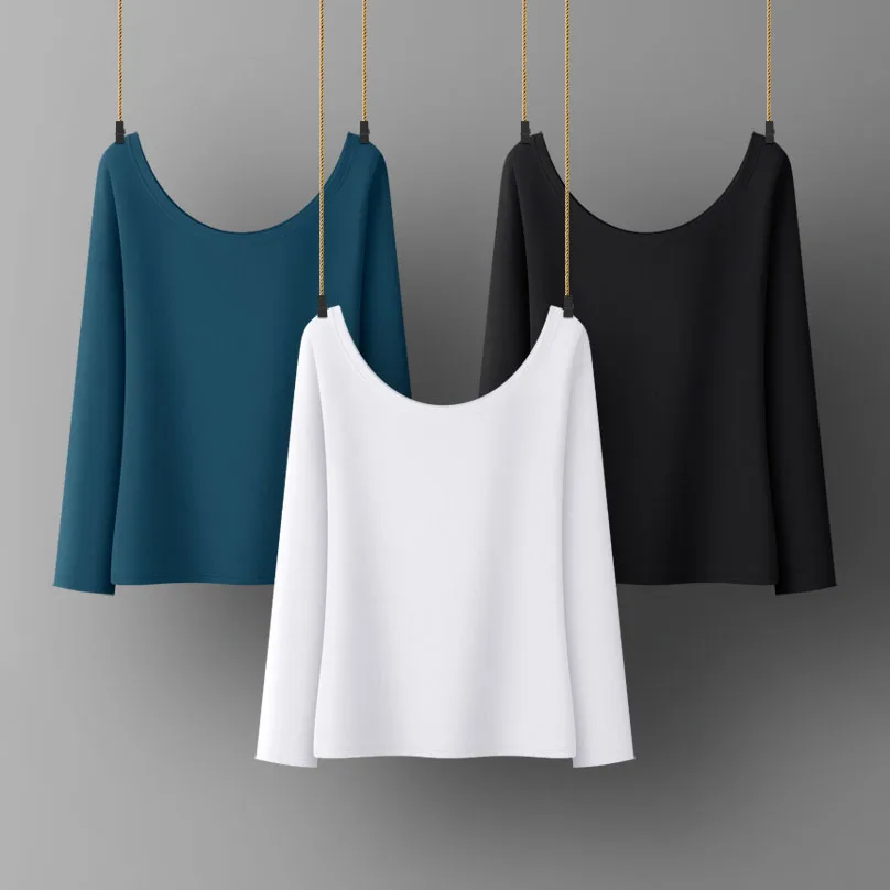 

Women Spring Autumn T-shirt Round Collar Cotton Lady Tees Long Sleeve Women's Clothings Basic Female Tops