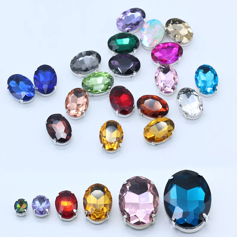 24 kolory wszystkie rozmiary 6-30MM przyszyć owalny srebrny guzik Rhinestone kryształ/Diamante/Montee/biżuteria/Diy suknia ślubna buty rzemiosło
