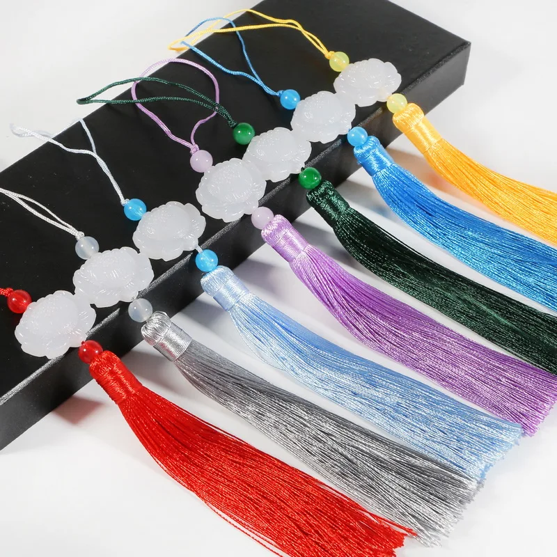 14 Colors White Jade Lotus Flower Tassels 13cm Solid Color Fringe Charms Pendant for DIY Key Bag Fan Curtain Garment Accessory