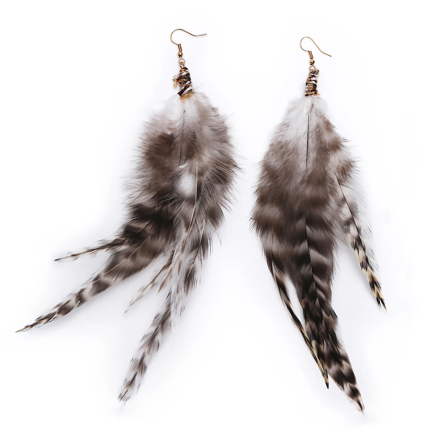 LUREME Handmade Natural Feather Dangle Earrings Vintage Bohemian Multicolor Pheasant  for Womens