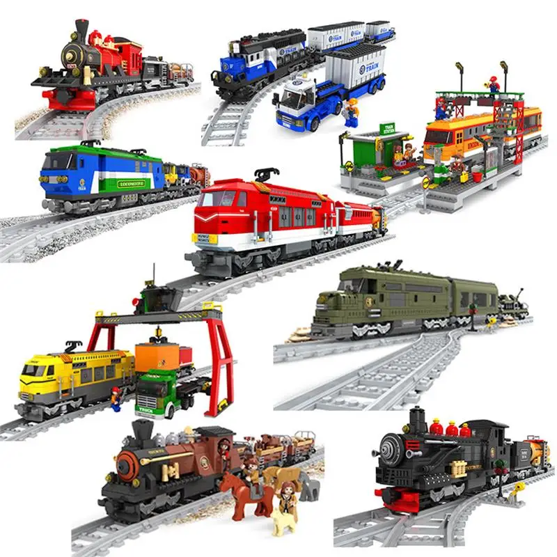 Plastic Building Blocks Car Creative Fun Vehicle Train Mode Educational Bricks Rail Toys For Children Present Boy Gifts Birthday