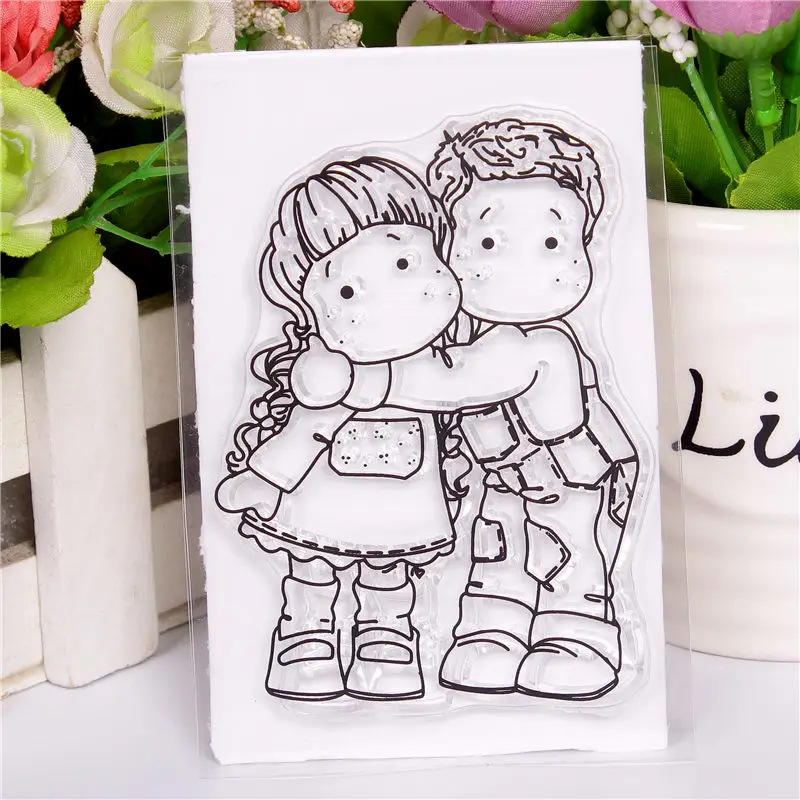 New Girl Boy Cartoon Pattern Stamp Scrapbooking Alphabet Stamp Embossing Craft Making Silicone Transparent Stamps Stickers