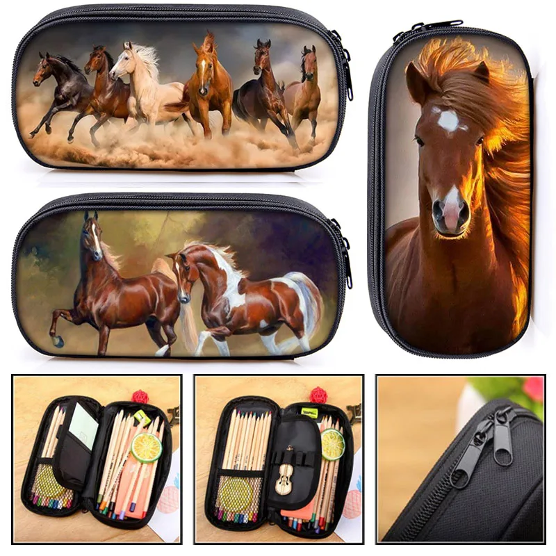 

Running Animal horse / pony print Cosmetic Cases pencil bag women makeup bags boys girls pencil box kids school supplies gift