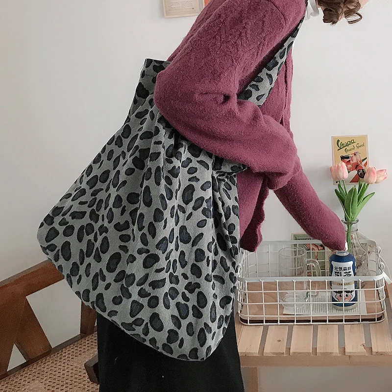 Casual Canvas Tote Bags Shopping  for Students Leopard Large Capacity Book  Handbags Eco Fashion High Quality Ins Ulzzang