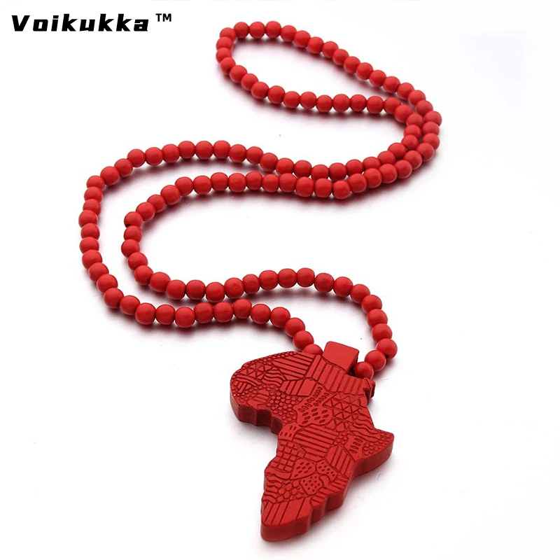 Voikukka Jewelry 2021 New Product Hot Sale African Map Pendant Wooden Hiphop Women Man Necklace For Gifts Accessories