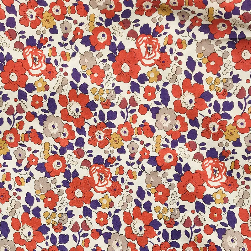 Betsy Flower Red 80S Tissun liberty Cotton Fabric For Kids Baby Sewing Cloth Dresses Skirt DIY Handmade Patchwork Meter 2021