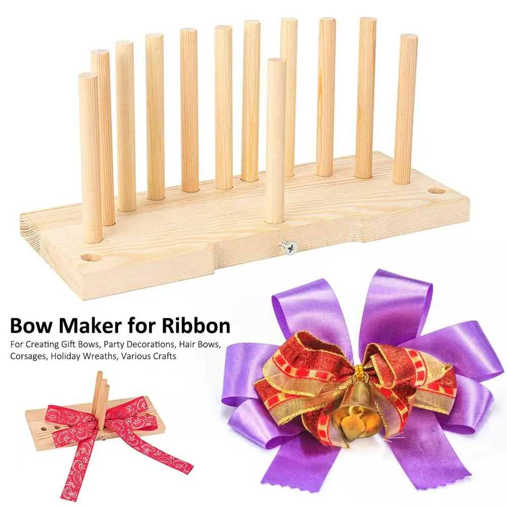 Ribbon Bowknot Maker Wooden Wreath Bowing Making Tool Party DIY Ribbon Crafts With 12 Pcs Pin Rod For Party Wedding Decoration