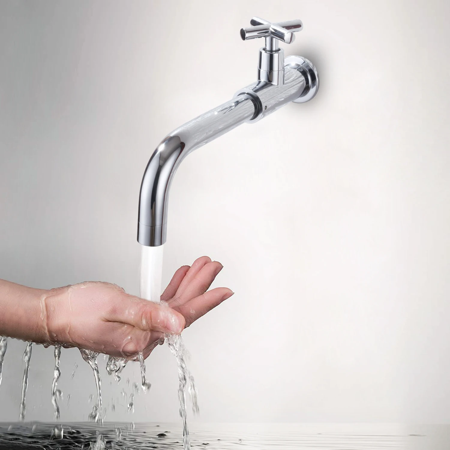 

Wall Mounted Single Cold Faucet Bathroom Cross Handle Basin Faucet Balcony Wash Basin Tap Black/Gold/Chrome