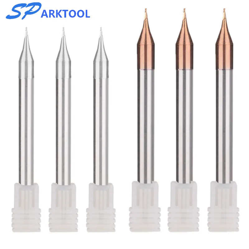 Micro 2ขลุ่ยปลายมิลลิ่งตัด0.2-0.9Mm 4Mm Shank ทังสเตนคาร์ไบด์ CNC Router Bit TiCN เคลือบ Mini Milling Cutter