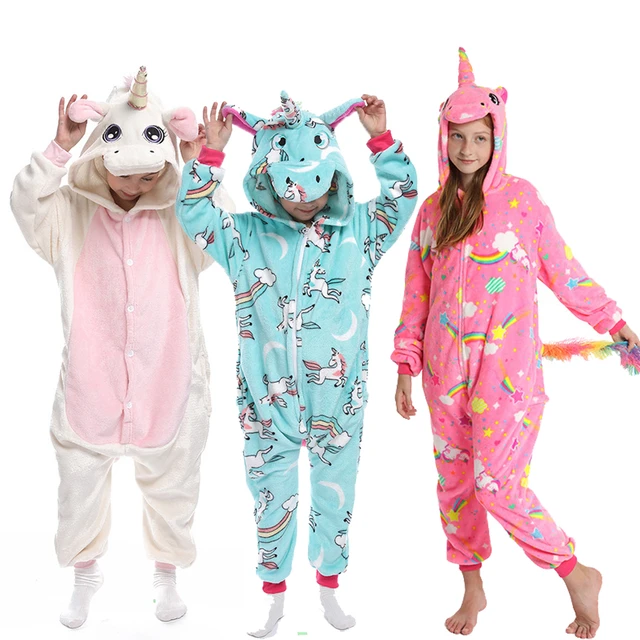 Summer Kigurumi winter Unicorn Kigurumi Pajamas For Kids Warm Flannel Onesie Set