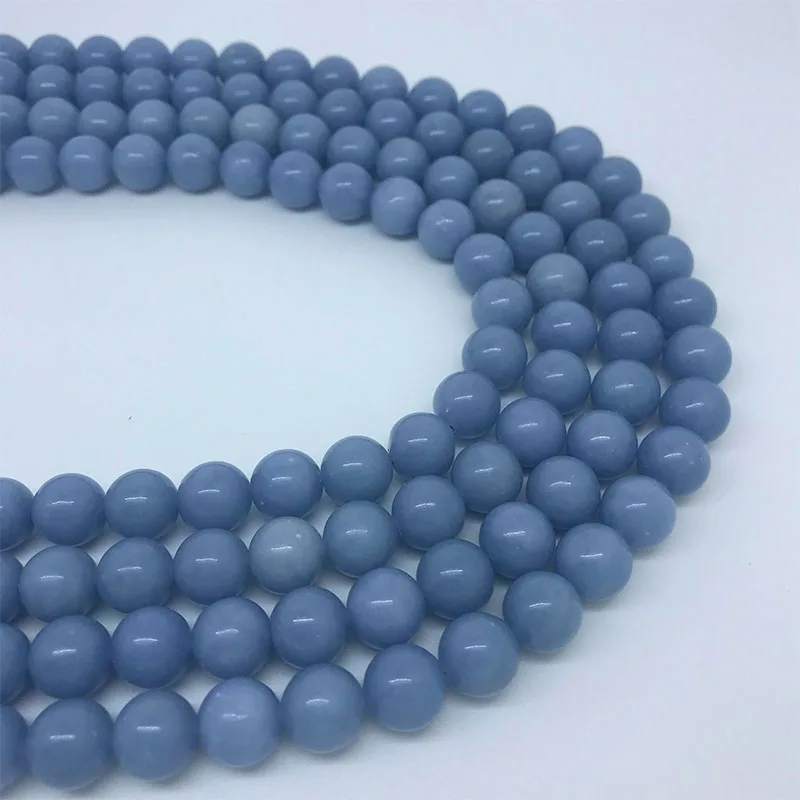 4mm 6mm 8mm10mm12mm millimeters Natural Blue Angelite Round Rock Loose Accounts to Make Bracelet Jewels 15''Strand