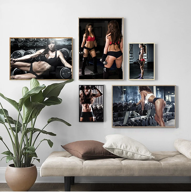 Sexy female fitness bodybuilder inspirational canvas painting print