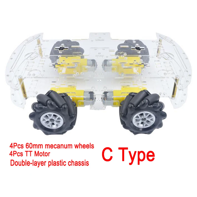 4Pcs Mecanum Wheel Aluminum Alloy Car Chassis with 4Pcs TT Motor for Smart Car Motor Robot Four Wheel Drive DIY TT Motor Arduino