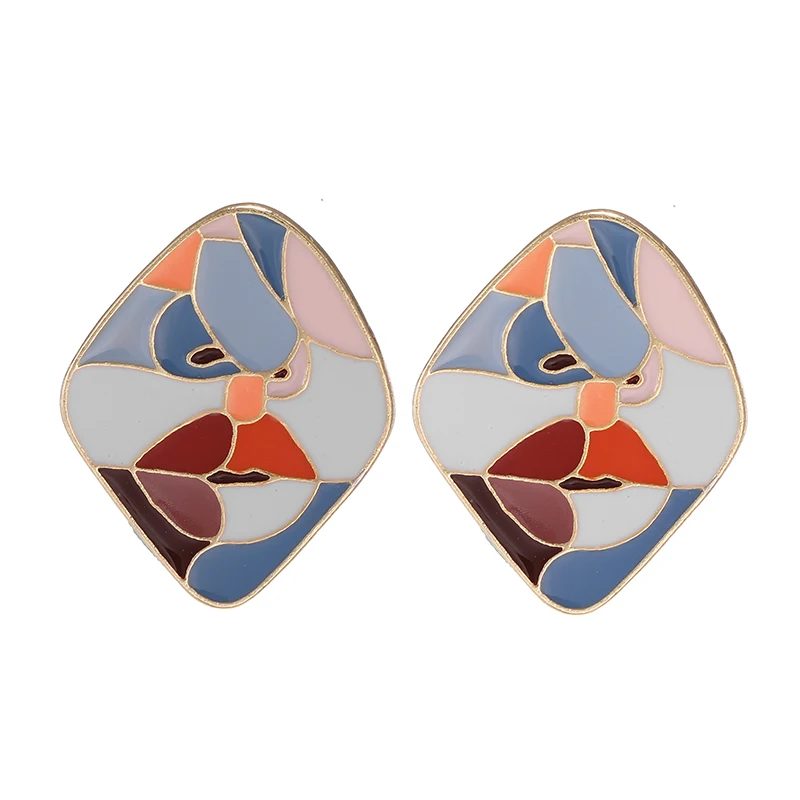 Geometric Punk Human Face Clip on Earrings for Women Retro Abstract Metal No Pierced Hit Color Fashion Ear Clips Enamel Jewelry