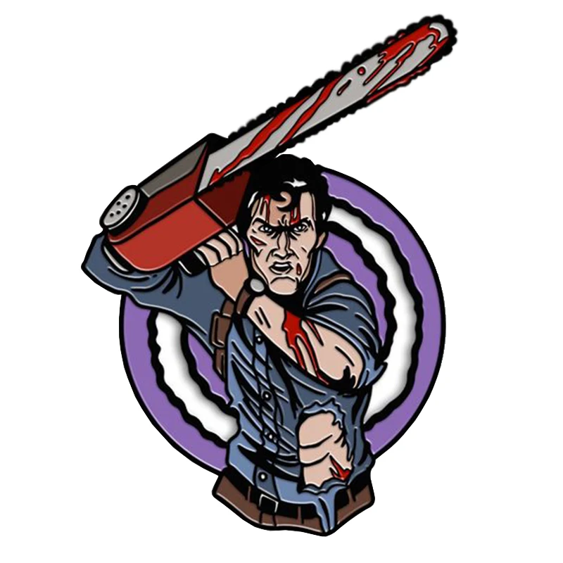 Foreaging-Broche en émail à la main de tronçonneuse, insigne de caractère maléfique, accessoire sur le thème du film, obscurité, Williams