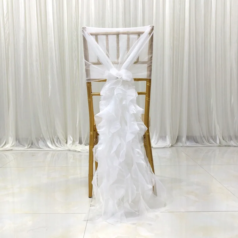 Chiffon Hoods with Ruffles Chair Cover Milk Yarn Hotel Wedding Banquet Chair Decor Wedding Special Events 5 Colours