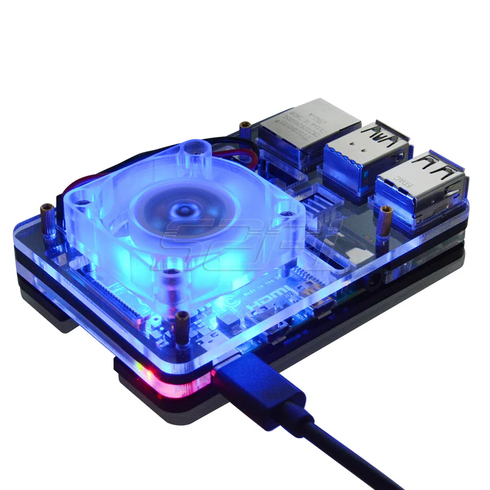 Raspberry Pi 4B 用 アクリルケース クリア&ブラック 冷却ファン付