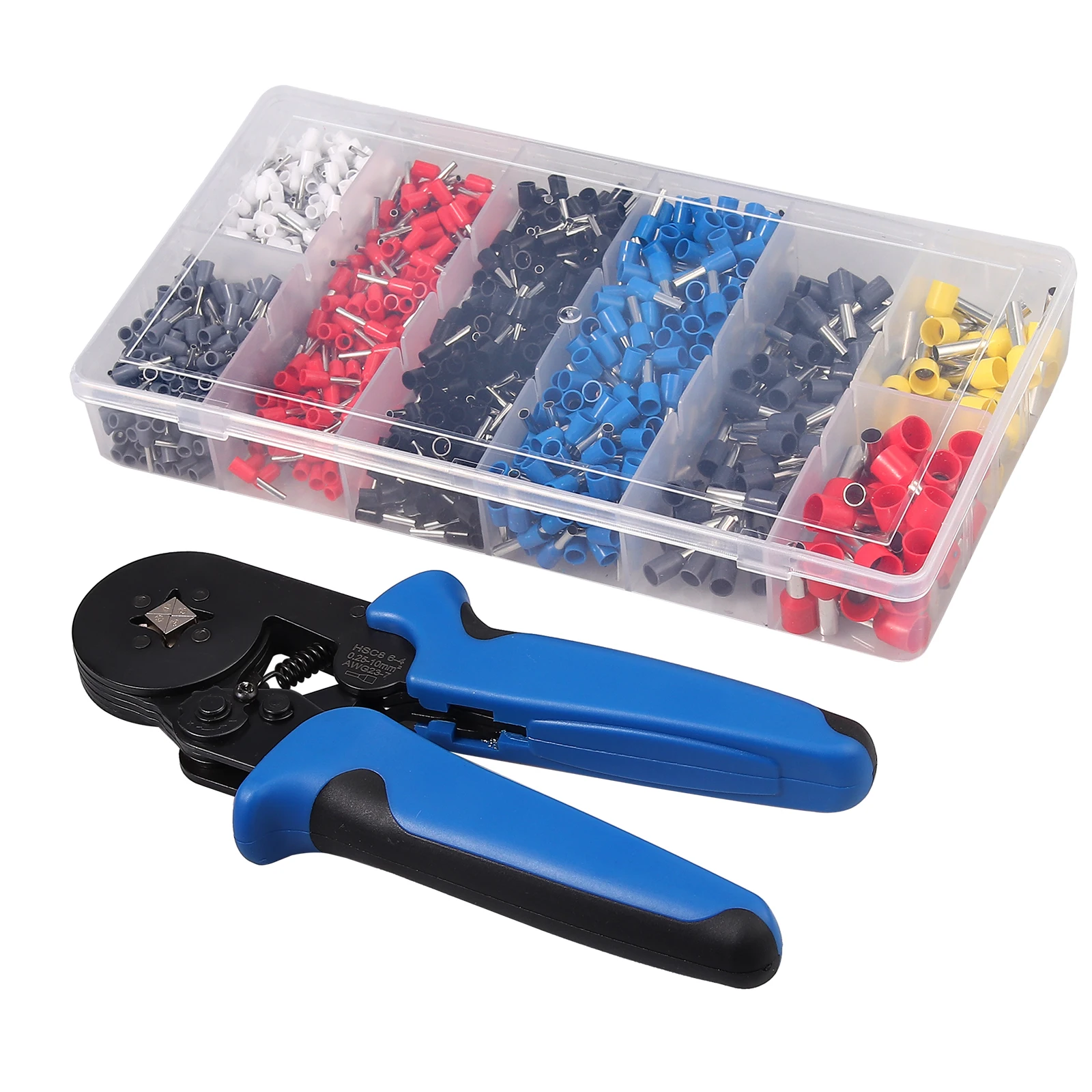 JUSTOOL Ferrule Crimp Tool Kit 6-4 Crimper Plier Wire Terminal 0.25-10mm² Self-Adjustable Ratchet Wire Stripper 1200 Connectors