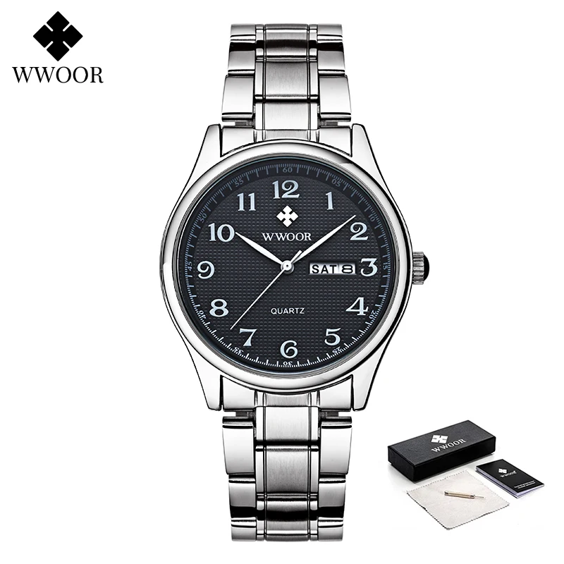 WWOOR – montre-bracelet en acier inoxydable pour hommes, Design Original arabe, marque de luxe, étanche, automatique, semaine et Date, à Quartz