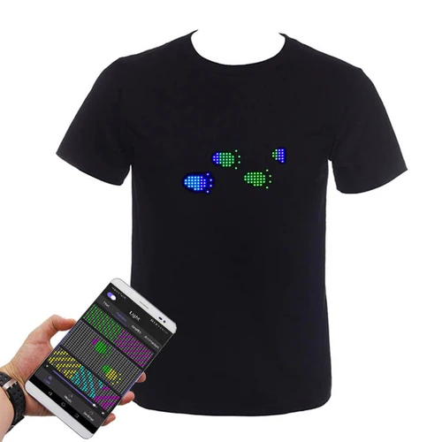 Imagen 2 del producto Camiseta Led programable con Bluetooth, Control por aplicación, camiseta LED para Dj, batería integrada, desplazamiento de texto, animación, mensaje, pantalla de matriz