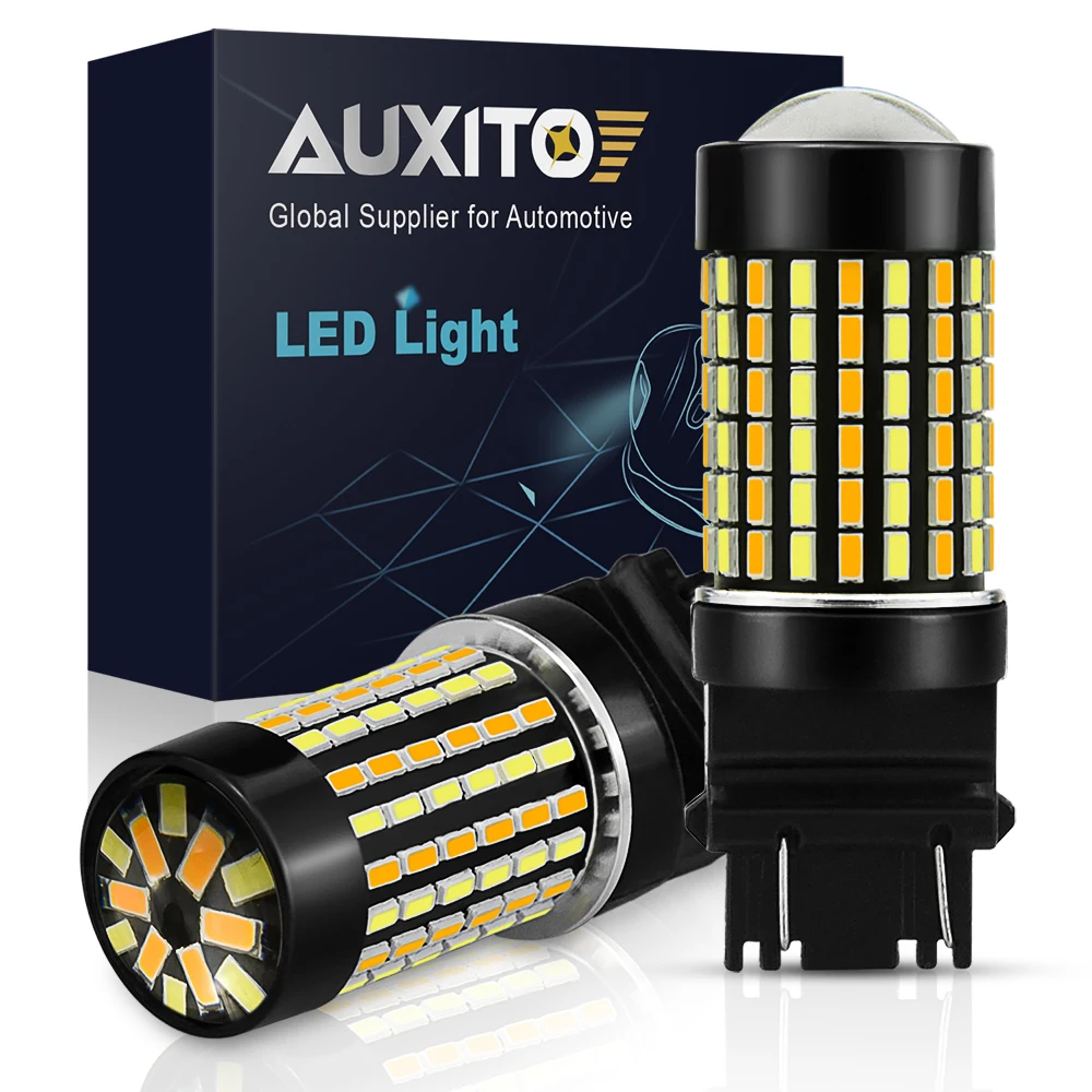 

AUXITO 2x P27/7W T25 Led 3157 3156 LED Bulb 3014 SMD LED Car Rear Brake Light Parking 12V Dual Color Amber White DRL Auto Lamp