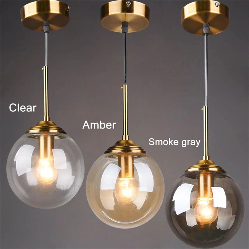 

Modern Gold Pendant Lamps 20cm Glass Ball Hanging Lights Loft Fixtures for Bedroom Living Room Ktichen Home Decor Led Lights