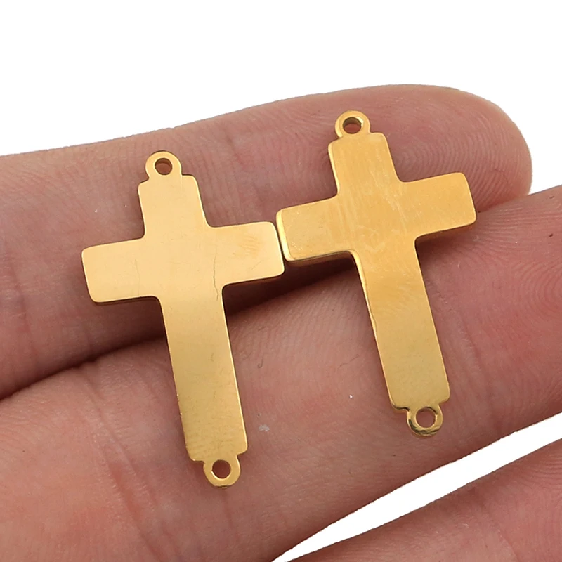 5pcs/lot Stainless Steel Fashion Double Hole Cross Pendant Jewelry Making Supplies Connector Charm Finding Accessories For Hand