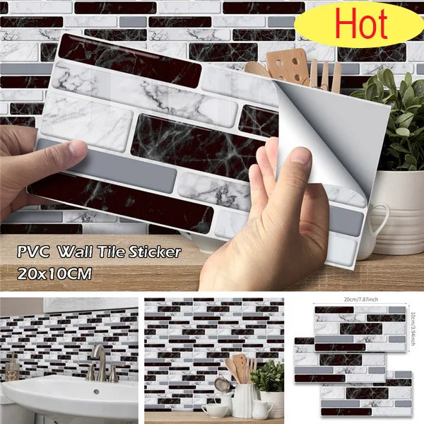 

54/27/9Pcs Black White Marble Wall Sticker Wallpaper Decorative Self-Adhesive Easy To Clean Bathroom Kitchen Backsplash Floor