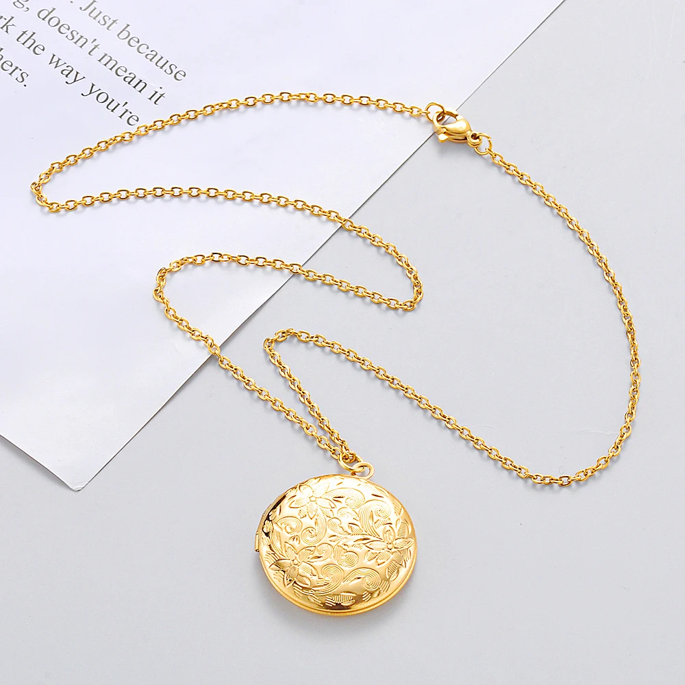 

20pcs/lot Real Stainless Steel Mirror Polish Necklace Vintage Flower Photo Frame Memory Locket Necklaces 45/50/60cm