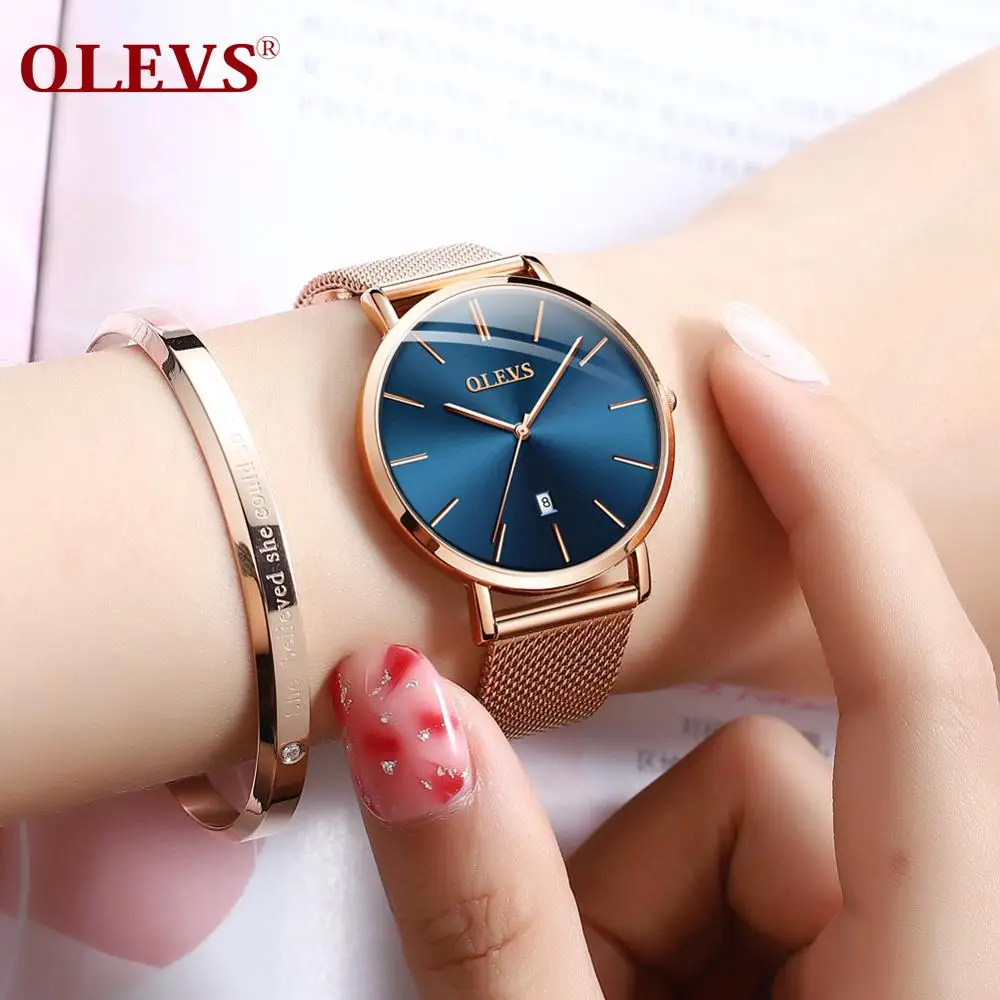 OLEVS Watch Women Rose Gold Barecelet Top Brand Luxury JAPAN Movement Quartz Ultra Thin Ladies Watch Calendar Date