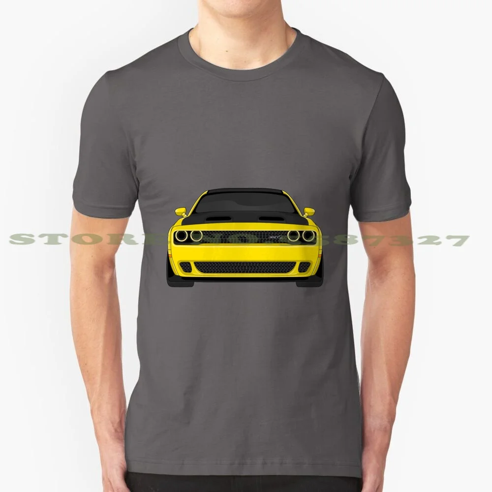 Copy Of Challenger ( Yellow ) 100% Cotton T-Shirt Hellcat Challenger Mopar Srt Charger Car Hemi Muscle Race Demon Drag Racing