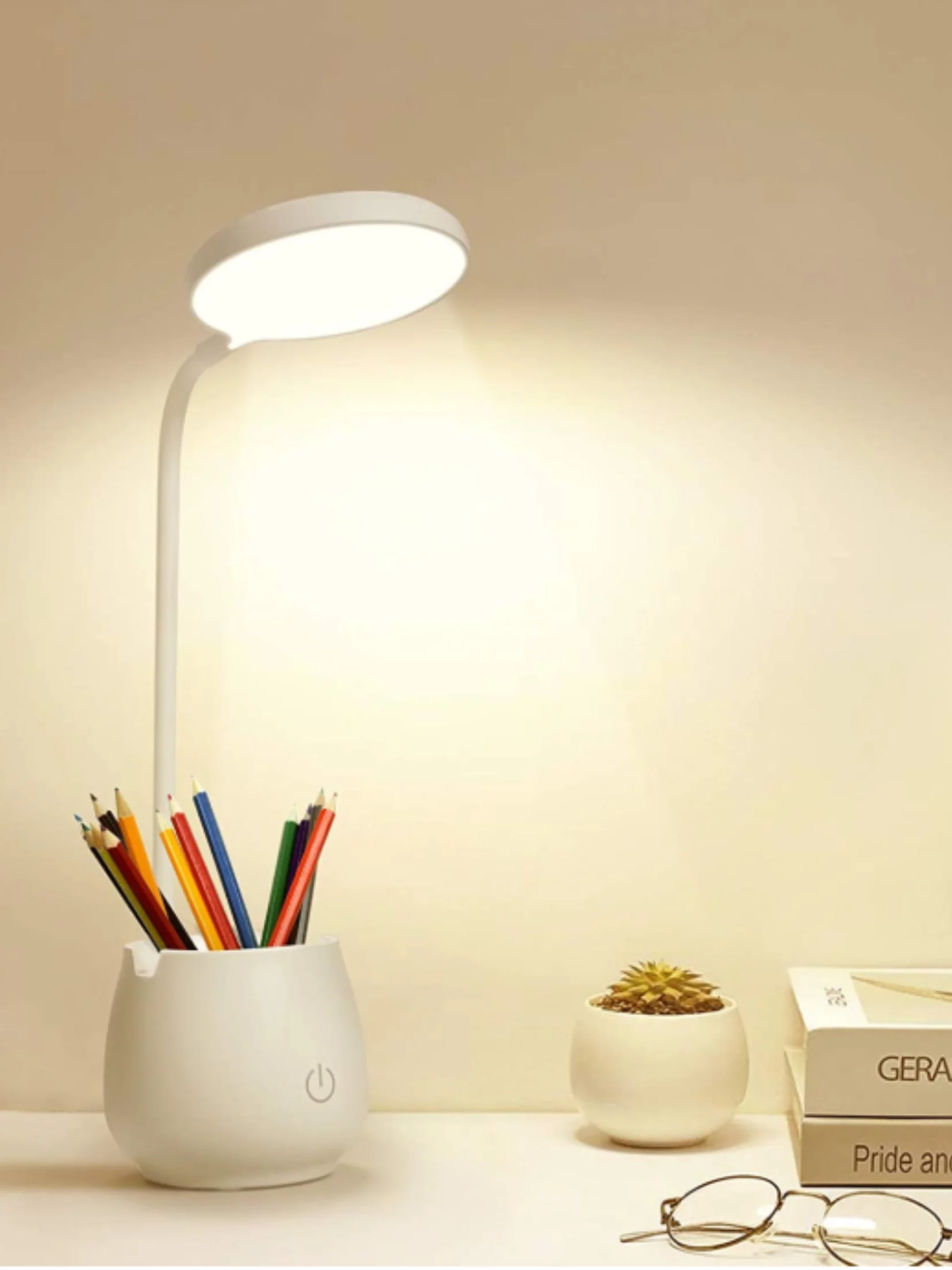 LED Desk Lamps for Home Office, Desk Light with Pen Holder, Phone Holder,3 Color Light Modes,Eye-Caring Reading Night Light