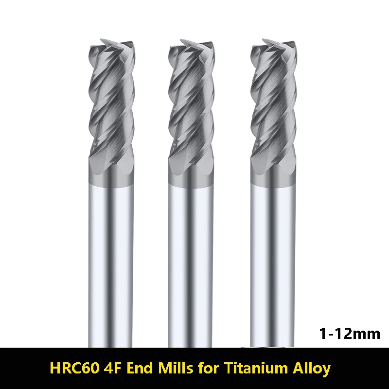 Di Luar HRC60 4 Flute End Mills Khusus untuk Titanium Alloy Baja Tahan Karat Tungsten Steel Milling Cutter Carbide CNC Center