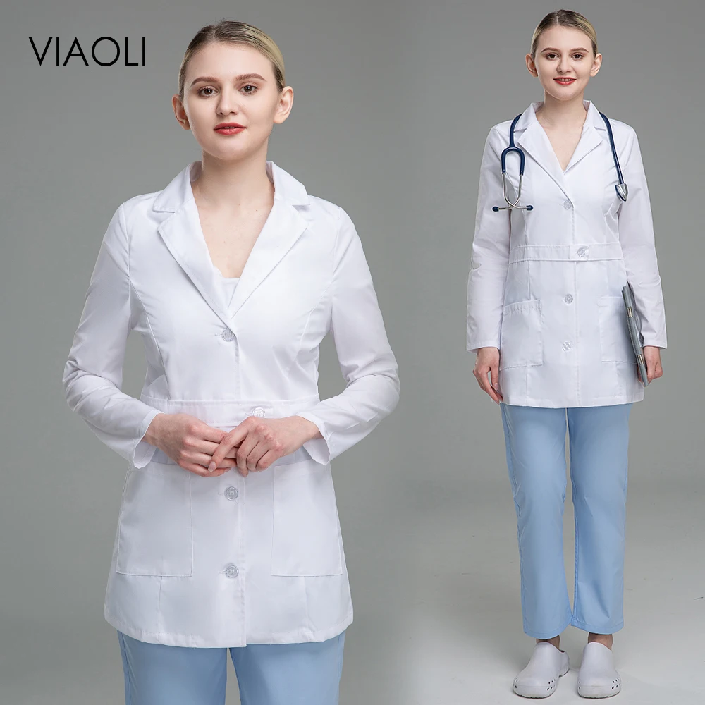 

Doctor Workwear Medical Clothes Long Sleeved Lab Coat Women High Quality White Coat Pet Grooming Institution Scrubs Women Coats